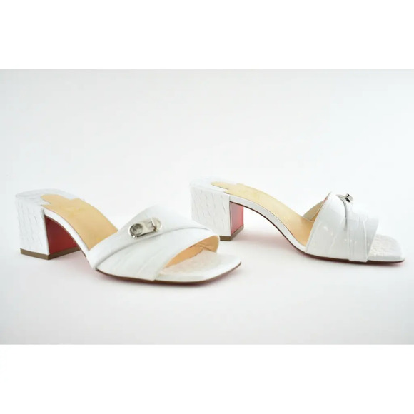 Christian Louboutin Lock Art 55 White Croc Block Heel Mule Slide Sandal Pump 36 - Picture 4 of 12